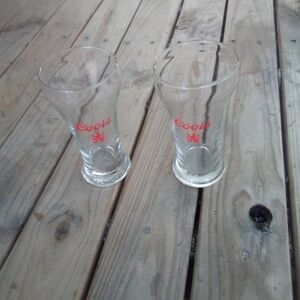 2 Vintage Coors Beer Glasses Red Lion 1970s 70s Barware Bar